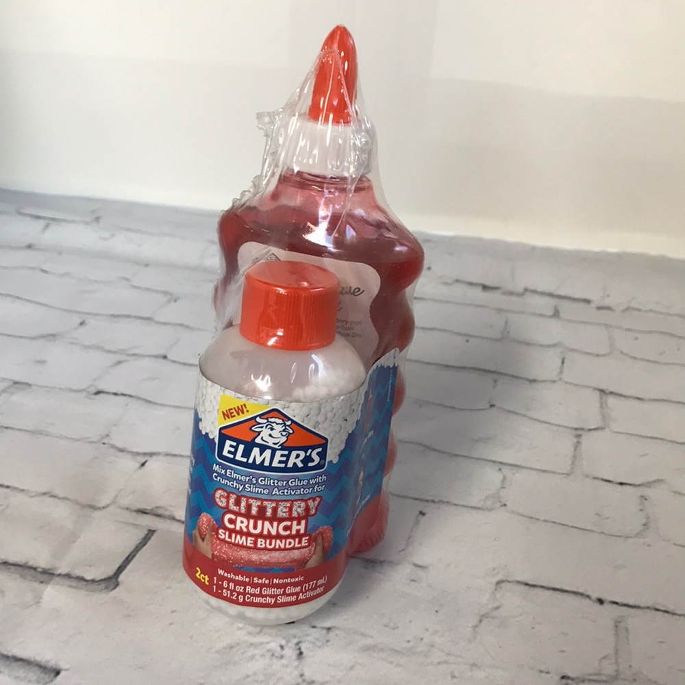 Elmers glitter glue crunch slime red new